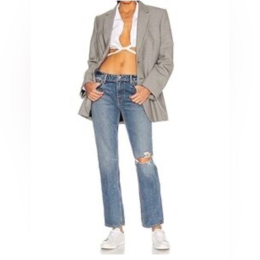 NWT GRLFRND Piper Jean High Rise Stretch Crop Distressed Laurel Canyon Blue 28